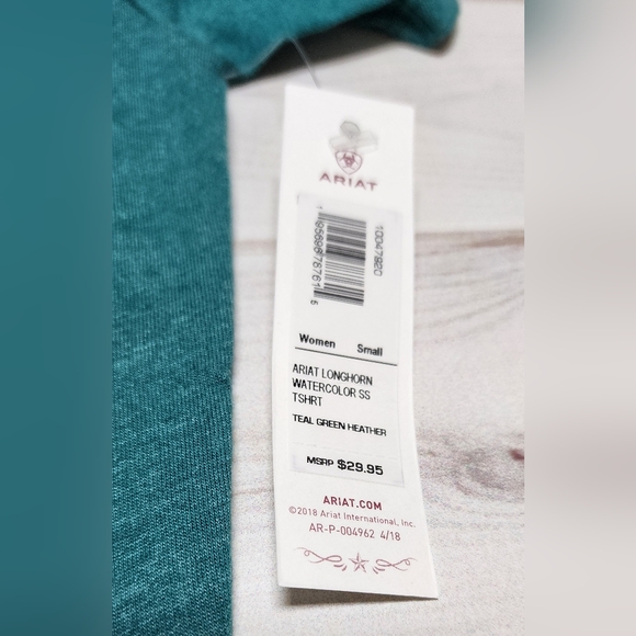 NWT Ariat Longhorn Watercolor Short Sleeve Teal Green T-Shirt Size Small / Large - Picture 5 of 11